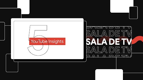 Na imagem há uma tela de fundo preto com uma tela branca com as palavras “Sala de TV” e “YouTube Insights”