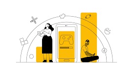 Two people fully engaged while playing a hybrid game on mobile