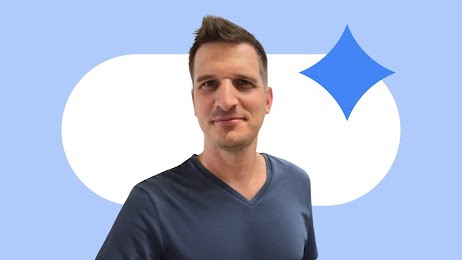 Benoit Veryser, marketing VP at Lysol, appears from the shoulders up. Veryser has light skin and dark brown hair, and wears a blue V-neck shirt.