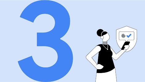 Eine Frau schaut auf ihr Smartphone. Darüber sind Icons zu sehen, die die Aktivierung des Google Consent Modes zeigen. Rechts im Bild steht eine große 3