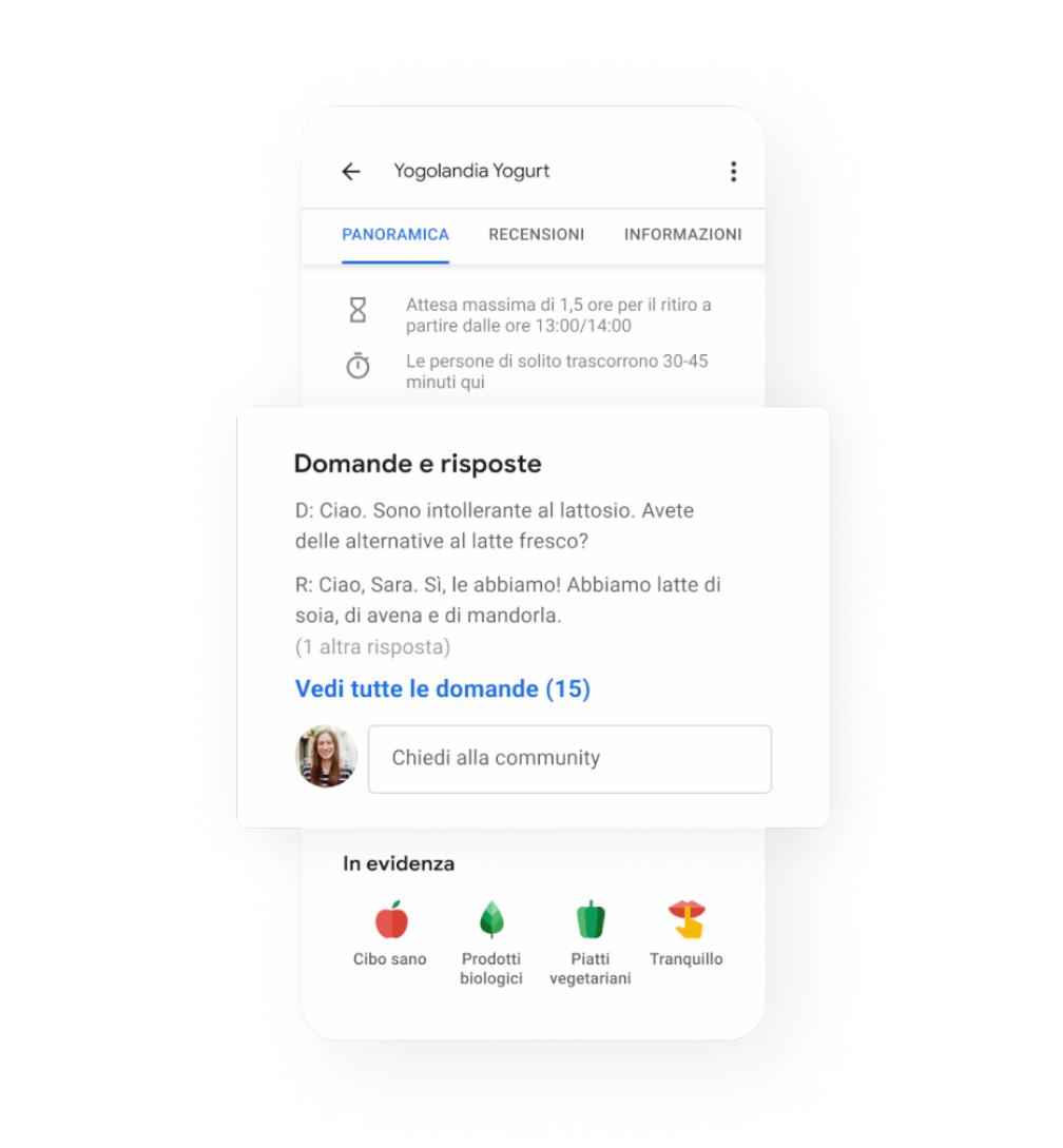Immagine del profilo di un'attività con un post che risponde ad alcune domande frequenti