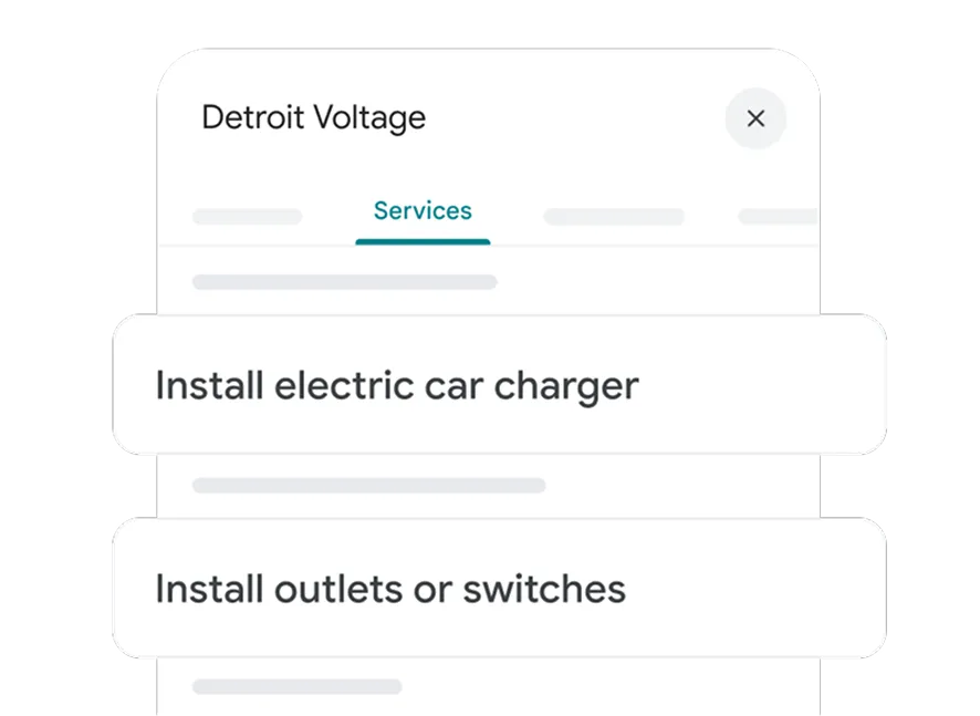 A highlight of the services section on a google business profile with a list of the types of work they offer.