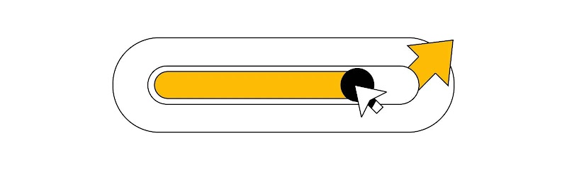 Un curseur blanc sur un bouton bascule jaune. À l'extrémité du bouton bascule, une flèche jaune pointe vers le haut.