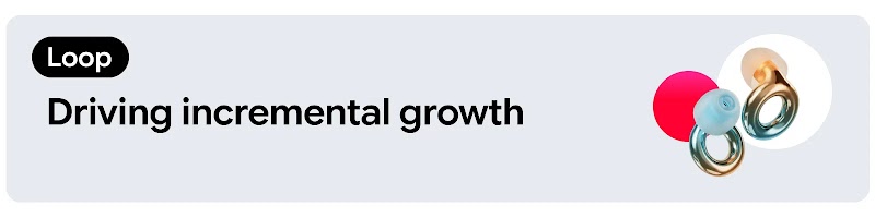 A pair of pink and blue ring-style ear plugs appear next to the text: Loop. Driving incremental growth.