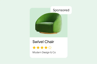 A sponsored ad for a green swivel chair that shows it&rsquo;s rated 4 out of 5 stars.