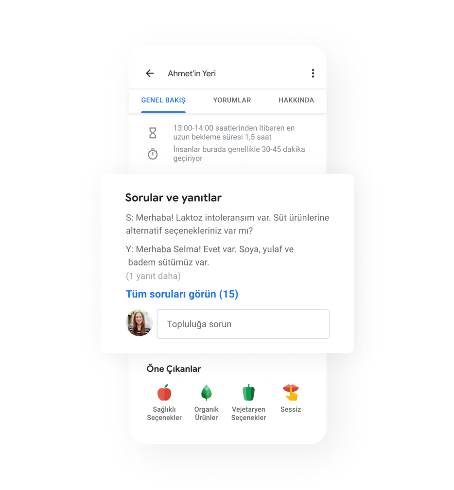 Sık sorulan bazı soruları cevaplayan bir yayını gösteren İşletme Profilinin resmi