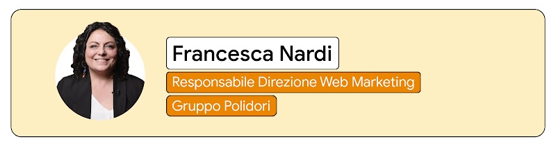 Against a pale yellow background, a headshot of Francesca Nardi, director of web marketing for Gruppo Polidori.
