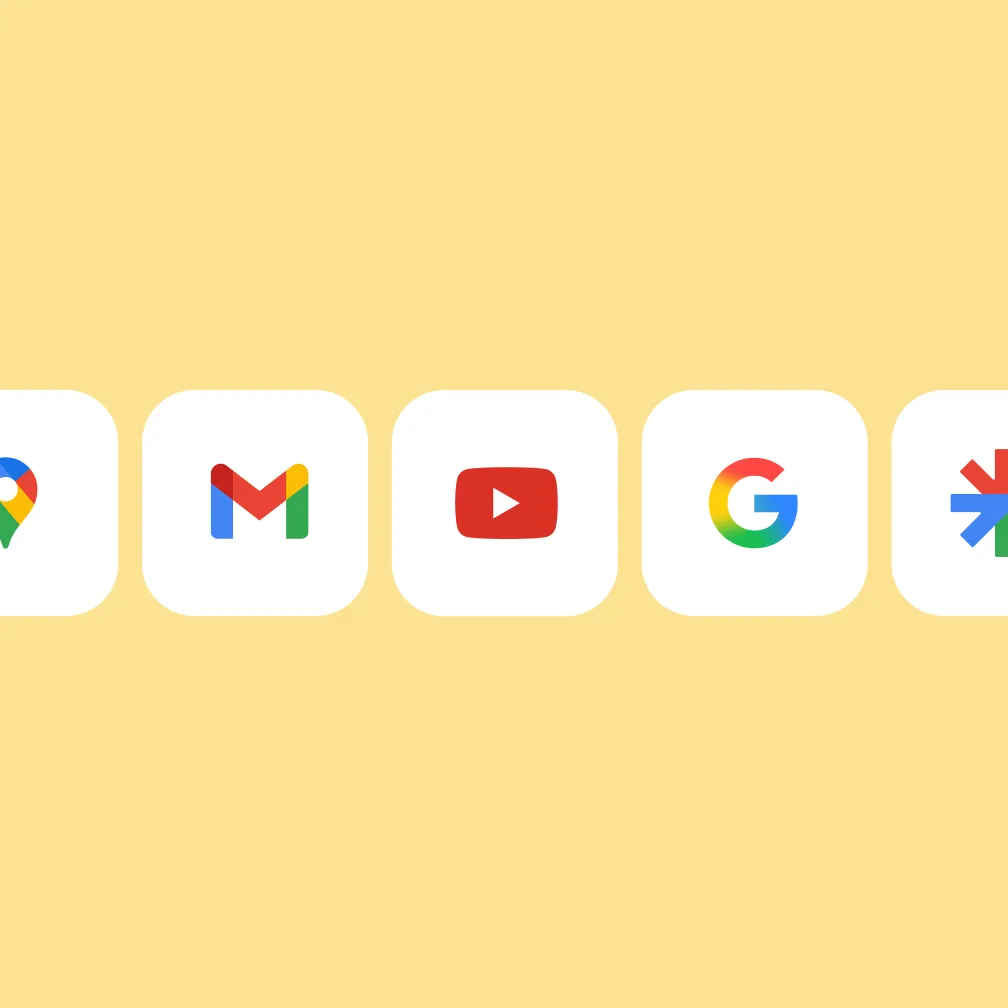 סמלי לוגו של חיפוש Google,‏YouTube, מפות Google,‏Gmail ועוד.