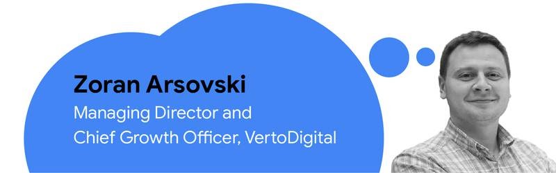 Foto von Zoran Arsovski, Geschäftsführer und Chief Growth Officer bei VertoDigital (Name und Position in einer blauen Denkblase)]