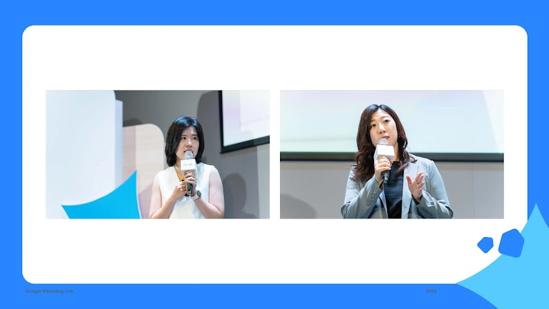 Alina He與Mia Chen於舞台分享WeLend案例，展示如何以Google數據與AI行銷工具萃取高品質潛在客戶