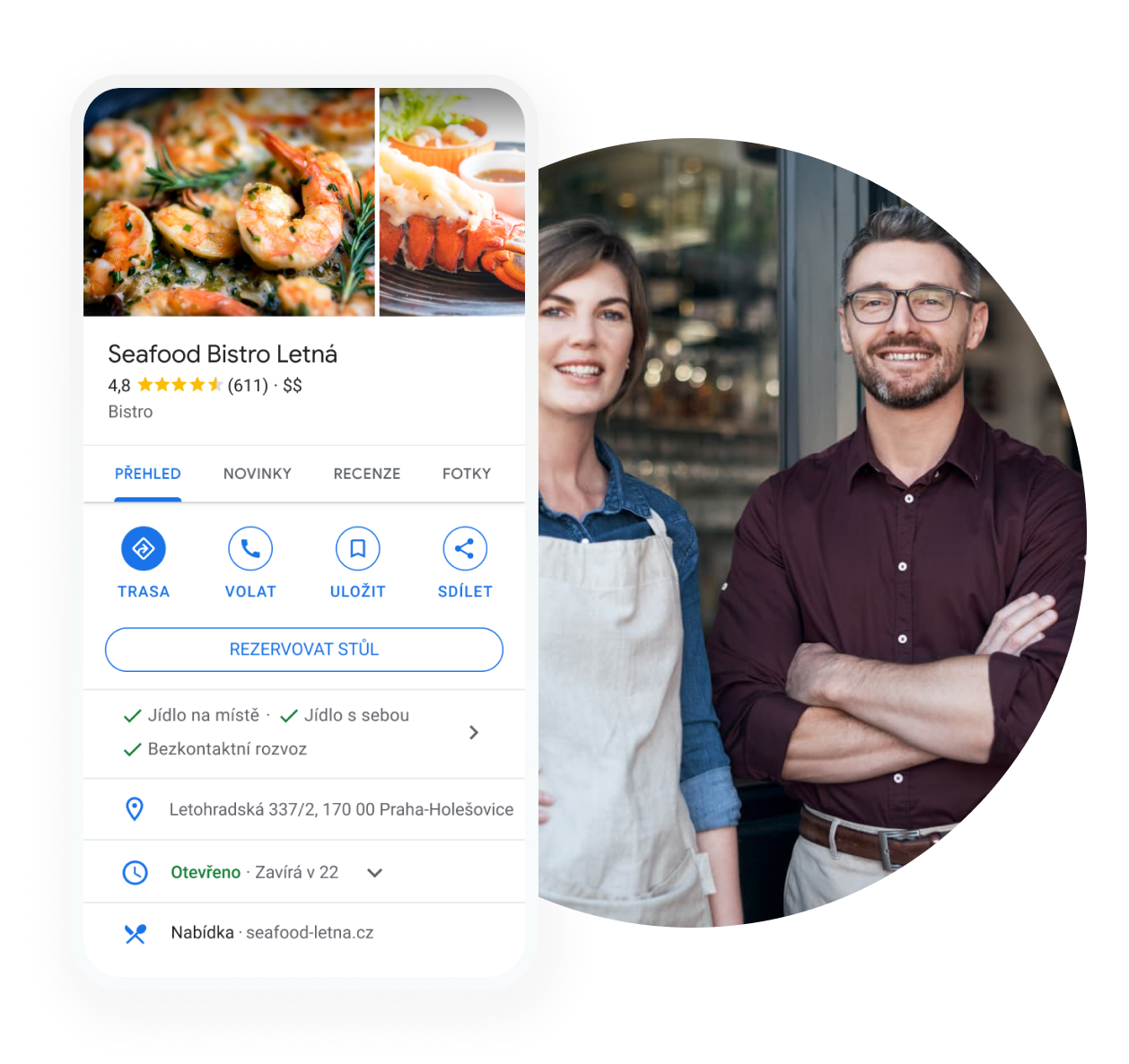 Hlavní obrázek restaurace – obrázek firemního profilu restaurace na mobilním zařízení