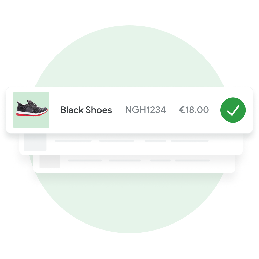 User interface demonstrating a user browsing a list of their approved products successfully uploaded in Merchant Center.