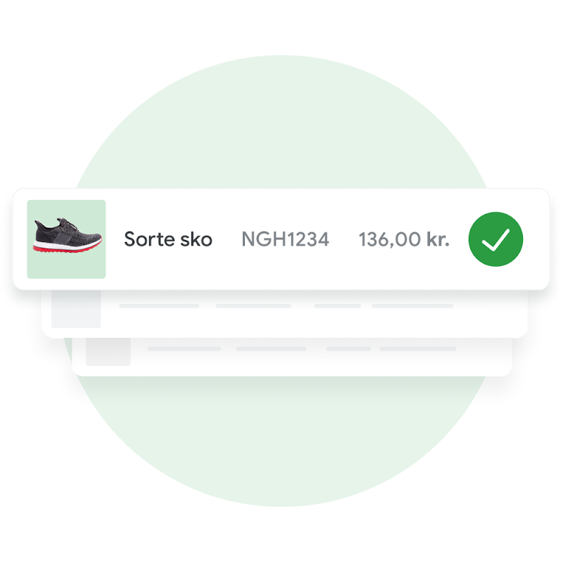 Brugerflade, der viser en liste over produkter, som en bruger kan se, når vedkommende er logget ind på Merchant Center.