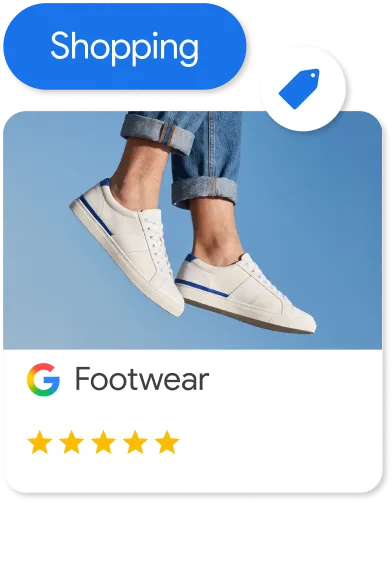 A rotating animation flips through ad types. Example of Shopping ad type displayed here.