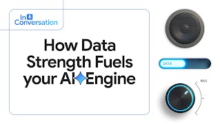 Event title 'In Conversation: How Data Strength Fuels your AI Engine’ with 3 speaker headshots
