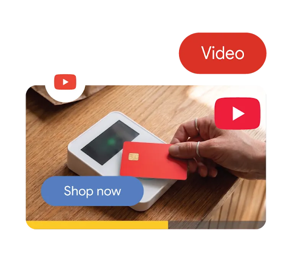A rotating animation flips through ad types. Example of Youtube ad type displayed here.