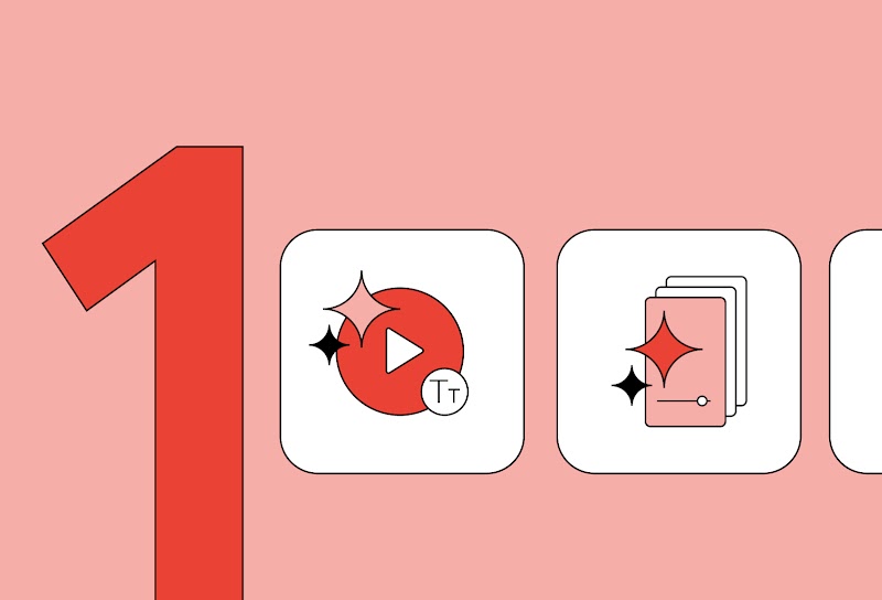 Das Bild zeigt eine illustrierte 1 und zeigt Icons von KI-Tools zur Video-Produktion auf YouTube