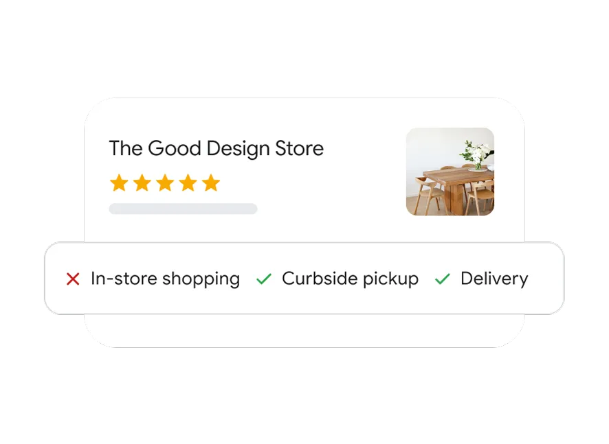 Screenshot from a store on Google Maps that has an “x” next to in-store shopping, but check marks next to curbside pickup and delivery.