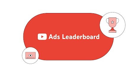 Die Grafik zeigt den Schriftzug " YouTube Ads Leaderboard" auf einen roten Hintergrund. Links und rechts sind Icons zu sehen.