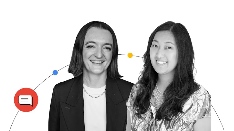 Celia Salsi e Melissa Hsieh Nikolic di Google sorridono in una foto composita. Salsi, con capelli scuri, occhi scuri e carnagione chiara, indossa una giacca scura con una maglia bianca. Hsieh Nikolic, con capelli scuri, occhi scuri e carnagione media, ind