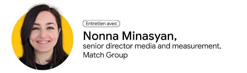 Portrait de Nonna Minasyan, senior director media and measurement chez Match Group, souriante sur un fond jaune.