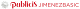 Logo for Publicis JimenezBasic. On the far left is a silver, stylized emblem of a lion's head with a flowing, sunburst-like mane. To its right is the word 'Publicis' in a bold, stylized red font, followed by the word 'JIMENEZBASIC' in a thinner, uppercase red font