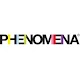 Logo for PHENOMENA. The brand name is written in bold, uppercase sans-serif letters against a white background. While most of the text is black, several of the vertical strokes forming the letters (specifically within the H, E, N, E, and N) are replaced with vibrant, multicolored vertical bars in yellow, light blue, green, pink, and purple. A registered trademark symbol (®) is located at the top right of the logo