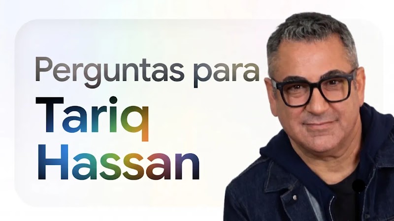 Quadro com o copy "Perguntas para Tariq Hassan”, ao lado da foto do especialista.