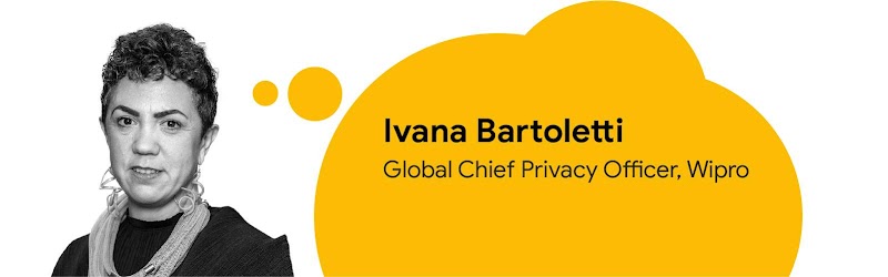 Foto di Ivana Bartoletti, Global Chief Privacy Officer, Wipro, con un fumetto blu contenente del testo con il suo nome e il suo ruolo.