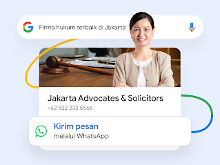 Contoh iklan firma hukum di Penelusuran Google dengan tombol untuk mengirim pesan melalui WhatsApp