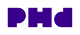 The wordmark logo for PHD in a bold, blocky, dark purple typeface with rounded edges, set against a black background.