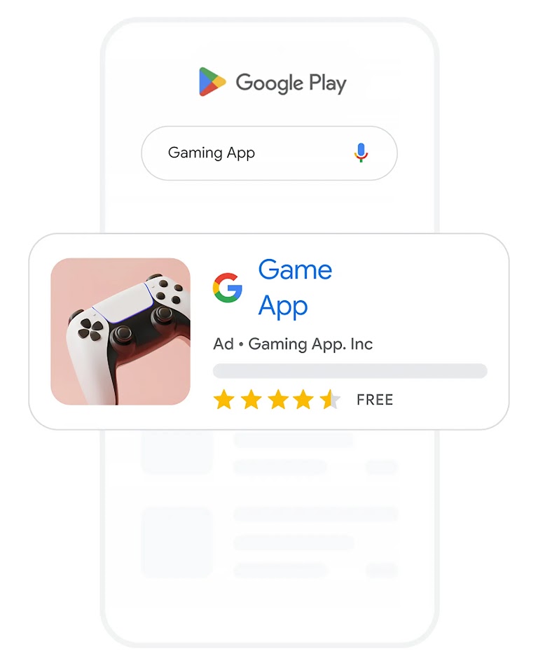 A gaming app ad showing up in Google Play store search results.