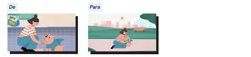 A cena de uma mulher de óculos e cabelo curto oferecendo um biscoito para um cachorro vestido de tubarão deve ser substituída por uma cena em que ela brinca com o cachorro em um parque ensolarado.