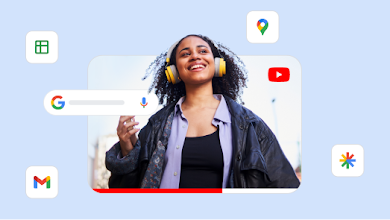 Một quảng cáo dạng video về tai nghe với nhiều biểu tượng sản phẩm của Google ở xung quanh để thể hiện phạm vi tiếp cận của chiến dịch Tối đa hoá hiệu suất