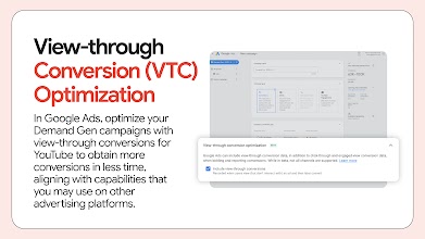 Google Ads interface displaying the View-through conversion optimization solution.