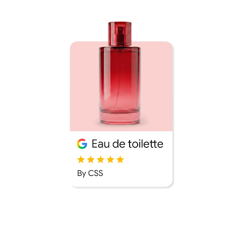 Google Search Ad of a red perfume bottle named: “Eau de toilette” and 5 stars review.