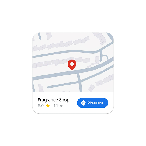 Image of a map showing the location of a Fragrance Shop with Google Maps button for Directions on how to get there.