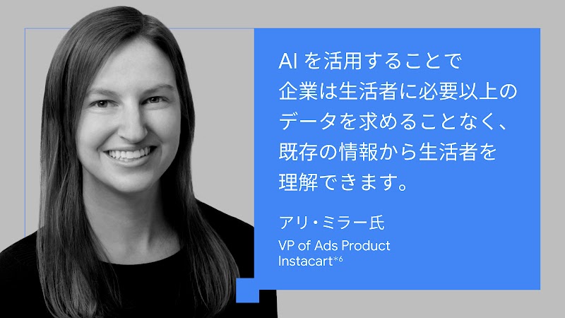 AI を活用することで企業は生活者に必要以上のデータを求めることなく、既存の情報から生活者を理解できます。アリ・ミラー氏, VP of Ads Product, Instacart
