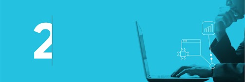 A man using his laptop to perform searches, with a bar chart, browser and computer chip icons popping out. 2. Performance becomes more consistent as more data is collected for the algorithm to optimize results.