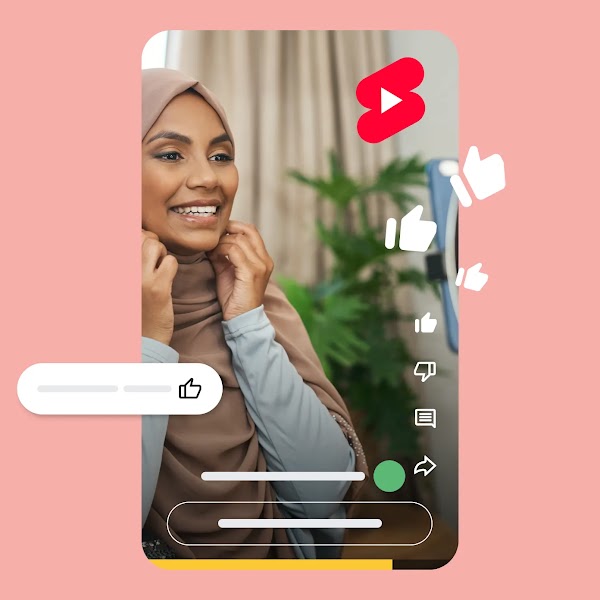 صورة متحركة تعرِض فيديو Shorts على YouTube لشخصية مؤثِّرة في مجال الجمال، ويظهر فيه زر "عدد المعجبين" متحرك وزر "اشتراك" تم النقر عليه
