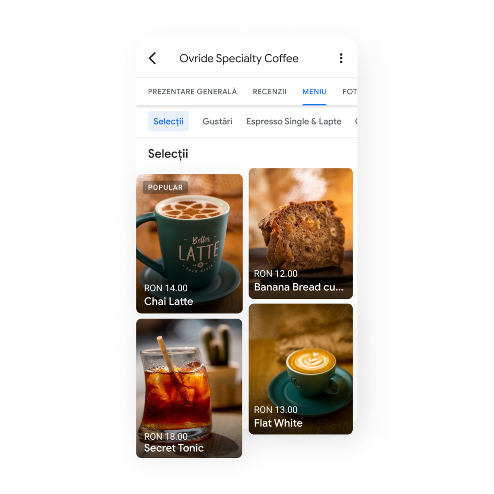 Imagine cu atracțiile principale ale profilului unei companii, prezentând cele mai delicioase specialități de pe meniu: coaste de vită, sandvici cu carne de porc trasă în fâșii, macaroane cu brânză și costițe