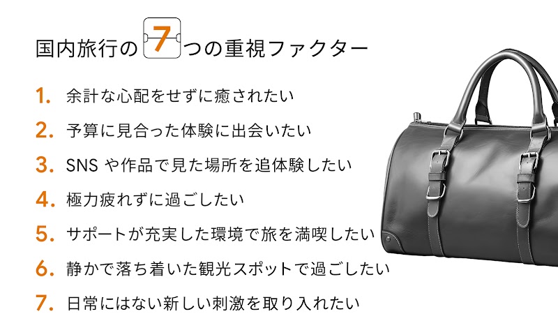 国内旅行の 7 つの重視ファクター