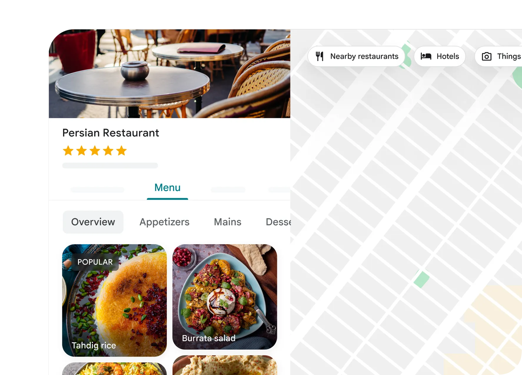 Snapshot of a restaurant’s page pulled up on Google Maps.