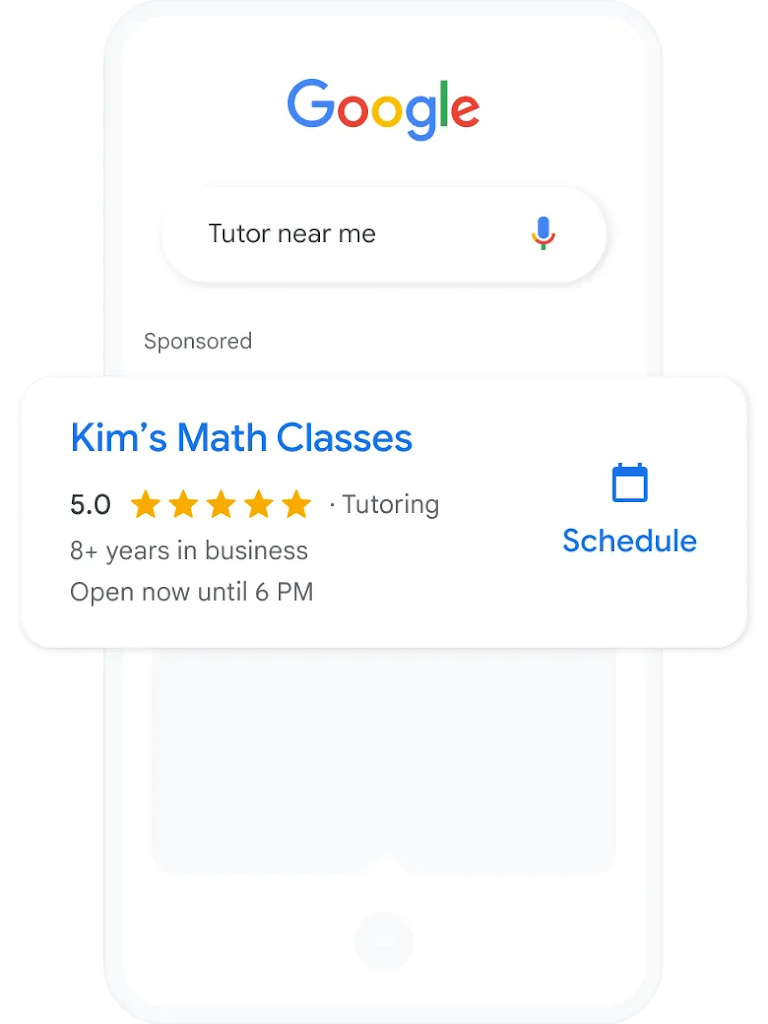 A search query and local services ad for tutors nearby.