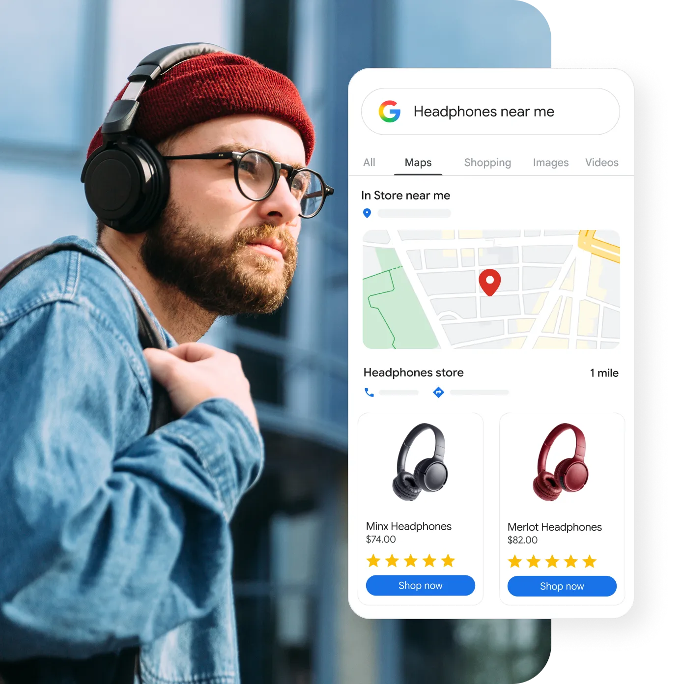 Google Maps mobile view highlighting local physical stores and in-store product availability.