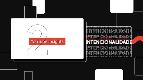 Na imagem há uma tela de fundo preto com uma tela branca com as palavras “Intencionalidade” e “YouTube Insights”