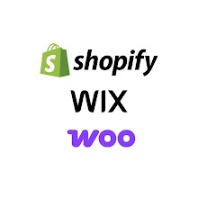 Eine digitale Grafik mit den Logos von Shopify, Wix und Woo in der Mitte, umgeben von Symbolen für Google Maps, YouTube Shorts, YouTube und Google.