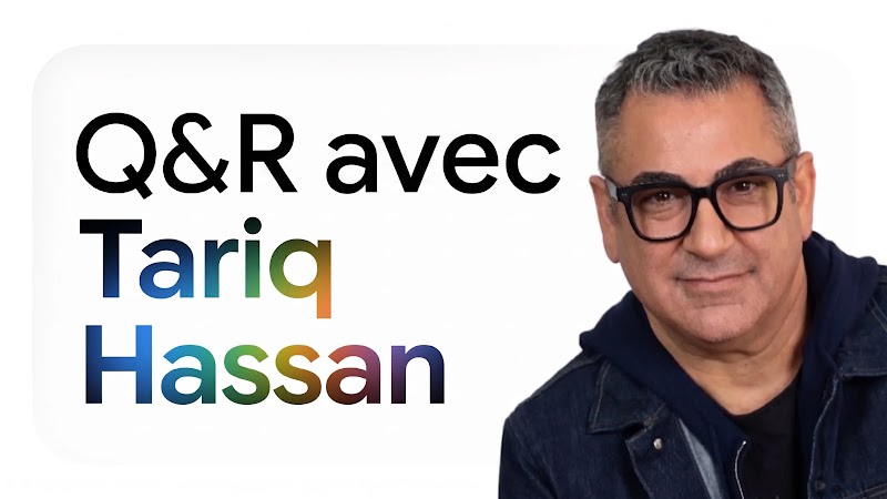 Tariq Hassan, ancien directeur marketing et expérience client chez McDonald's USA, se penche vers la droite de l'image, à côté du texte "Entretien avec Tariq Hassan". Hassan a la peau mate, des cheveux courts gris et noirs, et des lunettes à monture noire.