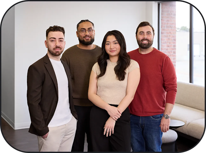 SearchKings team photo that includes: Jenny Lin, Markirous Tawdrous, Greg Margaux, Matthew Marcus, Ray Cannito, Zak Miller.