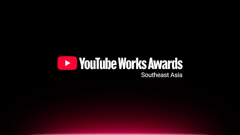 Logo for "YouTube Works Awards Southeast Asia" featuring the red YouTube play button icon and white typography against a black background with a red gradient glow at the bottom.